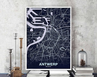 ANTWERP Belgium Belgique map poster color Hometown City Print Modern Home Decor Office Decoration Wall Art Dorm Bedroom Gift
