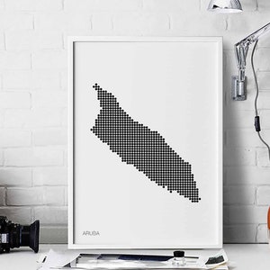 ARUBA Landkarte Poster schwarz weiss Wandbild Landkarte Design moderne Wand Kunst skandinavisch skandinavisch Reise Schlafzimmer