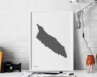 ARUBA minimal dots retro map poster black white wall decor design modern swiss scandinavian nordic housewarming travel bedroom