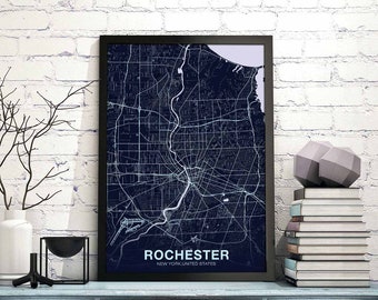 ROCHESTER New York NY USA map poster color Hometown City Print Modern Home Decor Office Decoration Wall Art Dorm Bedroom Gift