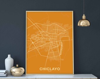 CHICLAYO Peru map poster color Hometown City Print Modern Home Decor Office Decoration Wall Art Dorm Bedroom Gift