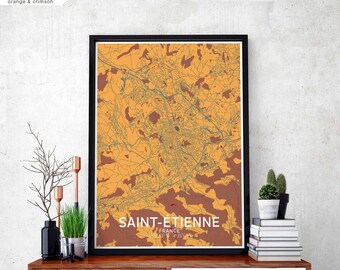 SAINT-ETIENNE France map poster black white Hometown City Print Modern Home Decor Office Decoration Wall Art Dorm Bedroom Gift