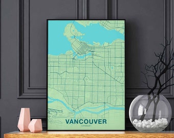 VANCOUVER Canada map poster color Hometown City Print Modern Home Decor Office Decoration Wall Art Dorm Bedroom Gift