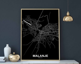 MALANJE Angola map poster black white Hometown City Print Modern Home Decor Office Decoration Wall Art Dorm Bedroom Gift