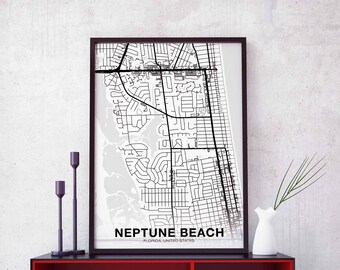 NEPTUNE BEACH Florida US map poster black white Hometown City Print Modern Home Decor Office Decoration Wall Art Dorm Bedroom Gift