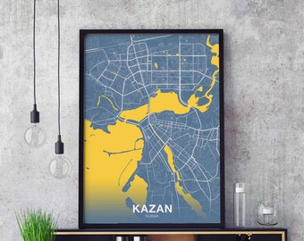 KAZAN Russia map poster color Hometown City Print Modern Home Decor Office Decoration Wall Art Dorm Bedroom Gift