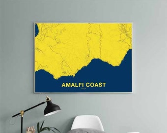 AMALFI COAST Costiera Amalfitana Italy map poster color  Hometown City Print Modern Home Decor Office Decoration Wall Art Dorm Bedroom Gift
