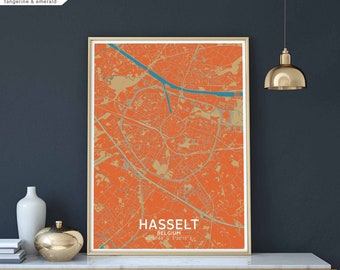 HASSELT Belgium map poster black white wall decor design modern scandinavian minimal nordic housewarming travel bedroom