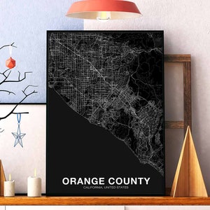 ORANGE COUNTY California CA usa carte affiche noir blanc ville natale ville impression moderne décor à la maison bureau décoration mur art dortoir chambre cadeau