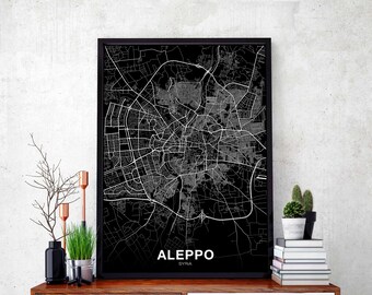 ALEPPO  Syria map poster black white Hometown City Print Modern Home Decor Office Decoration Wall Art Dorm Bedroom Gift