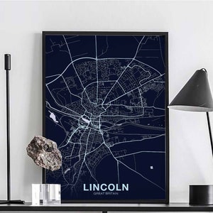 LINCOLN Grande-Bretagne Royaume-Uni carte affiche couleur ville natale ville impression moderne décor à la maison bureau décoration mur art dortoir chambre cadeau