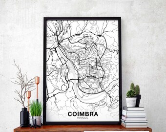 COIMBRA Portugal map poster black white Hometown City Print Modern Home Decor Office Decoration Wall Art Dorm Bedroom Gift