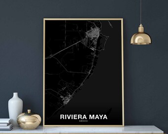 RIVIERA MAYA Mexico map poster black white Hometown City Print Modern Home Decor Office Decoration Wall Art Dorm Bedroom Gift