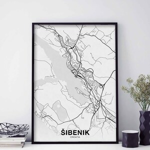SIBENIK Croatia map poster black white Hometown City Print Modern Home Decor Office Decoration Wall Art Dorm Bedroom Gift