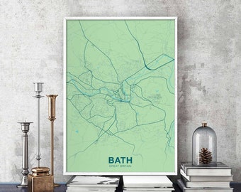 BATH Great Britain UK map poster color Hometown City Print Modern Home Decor Office Decoration Wall Art Dorm Bedroom Gift