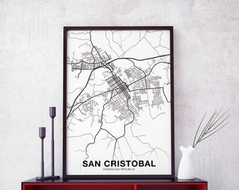 SAN CRISTOBAL Dominican Republic map poster black white  Hometown City Print Modern Home Decor Office Decoration Wall Art Dorm Bedroom Gift