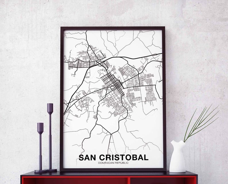 SAN CRISTOBAL Dominican Republic map poster black white Hometown City Print Modern Home Decor Office Decoration Wall Art Dorm Bedroom Gift