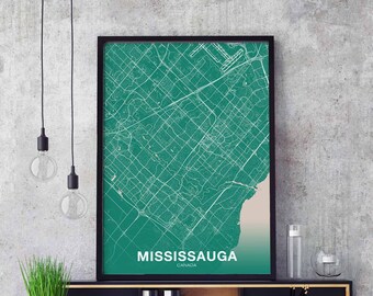 MISSISSAUGA Canada map poster color Hometown City Print Modern Home Decor Office Decoration Wall Art Dorm Bedroom Gift
