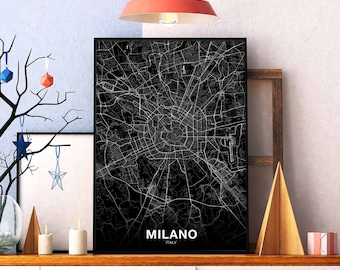 MILANO Italy map poster black white Hometown City Print Modern Home Decor Office Decoration Wall Art Dorm Bedroom Gift