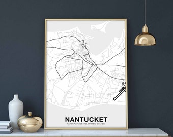 NANTUCKET Massachusetts MA US map poster black white Hometown City Print Modern Home Decor Office Decoration Wall Art Dorm Bedroom Gift