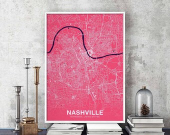 NASHVILLE Tennessee TN US map poster color Hometown City Print Modern Home Decor Office Decoration Wall Art Dorm Bedroom Gift