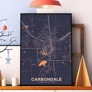 CARBONDALE Illinois USA carte affiche couleur ville natale ville impression moderne décor à la maison bureau décoration mur art dortoir chambre cadeau