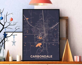 CARBONDALE Illinois USA map poster color Hometown City Print Modern Home Decor Office Decoration Wall Art Dorm Bedroom Gift