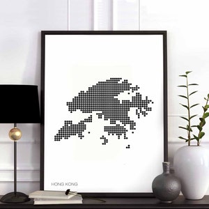 HONG KONG pontos mínimos retro mapa pôster preto branco decoração de parede design moderno suíço escandinavo nórdico inauguração de casa viagem