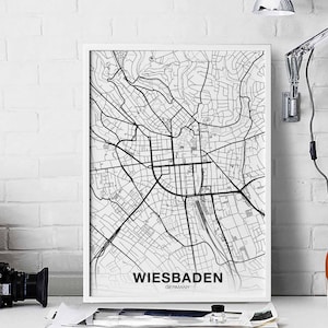 Póster de mapa de Alemania de WIESBADEN, en blanco y negro, impresión de ciudad natal, decoración moderna para el hogar, decoración de oficina, arte de pared, dormitorio, regalo