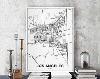 LOS ANGELES Chile map poster black white Hometown City Print Modern Home Decor Office Decoration Wall Art Dorm Bedroom Gift