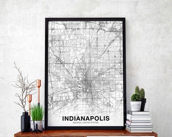 INDIANAPOLIS Indiana IN USA map poster black white Hometown City Print Modern Home Decor Office Decoration Wall Art Dorm Bedroom Gift