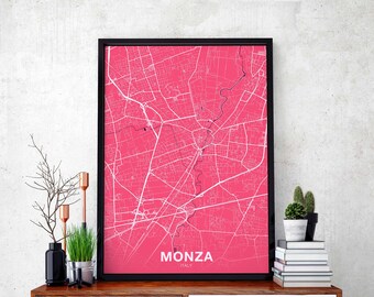 MONZA Italy map poster color Hometown City Print Modern Home Decor Office Decoration Wall Art Dorm Bedroom Gift