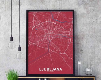LJUBLJANA Slovenia map poster color Hometown City Print Modern Home Decor Office Decoration Wall Art Dorm Bedroom Gift