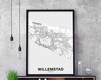 WILLEMSTAD Curacao map poster black white Hometown City Print Modern Home Decor Office Decoration Wall Art Dorm Bedroom Gift