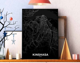 KINSHASA Zaire map poster black white Hometown City Print Modern Home Decor Office Decoration Wall Art Dorm Bedroom Gift