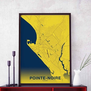 POINTE-NOIRE Congo carte affiche couleur ville natale ville impression moderne décor à la maison bureau décoration mur art dortoir chambre cadeau