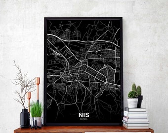 NIS Serbia map poster black white Hometown City Print Modern Home Decor Office Decoration Wall Art Dorm Bedroom Gift