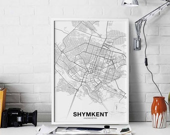 SHYMKENT Kazakhstan map poster black white Hometown City Print Modern Home Decor Office Decoration Wall Art Dorm Bedroom Gift