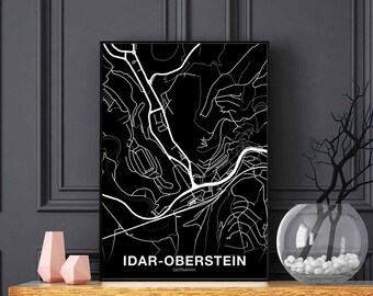 IDAR-OBERSTEIN Germany map poster black white Hometown City Print Modern Home Decor Office Decoration Wall Art Dorm Bedroom Gift