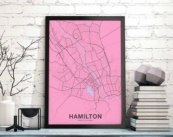 HAMILTON New Zealand map poster color Hometown City Print Modern Home Decor Office Decoration Wall Art Dorm Bedroom Gift