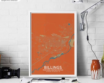 BILLINGS Montana USA map poster black white Hometown City Print Modern Home Decor Office Decoration Wall Art Dorm Bedroom Gift