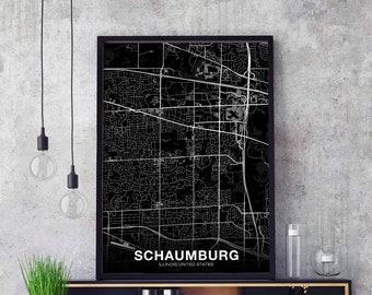 SCHAUMBURG Illinois IL USA map poster black white Hometown City Print Modern Home Decor Office Decoration Wall Art Dorm Bedroom Gift