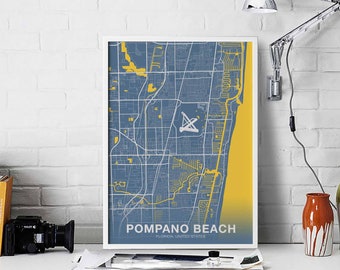 POMPANO BEACH Florida FL usa poster color Hometown City Print Modern Home Decor Office Decoration Wall Art Dorm Bedroom Gift