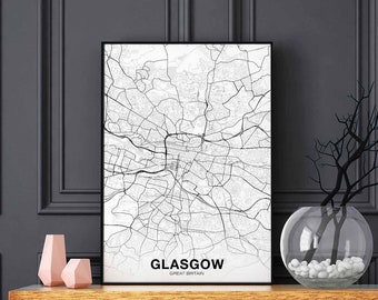 GLASGOW Great Britain GB UK map poster black white Hometown City Print Modern Home Decor Office Decoration Wall Art Dorm Bedroom Gift