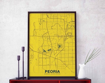 PEORIA Arizona AZ USA map poster color Hometown City Print Modern Home Decor Office Decoration Wall Art Dorm Bedroom Gift