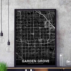 GARDEN GROVE California CA usa kaart poster zwart wit woonplaats stad print modern interieur kantoor decoratie muur kunst slaapzaal slaapkamer cadeau