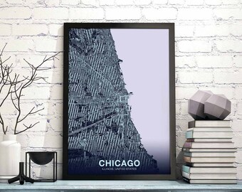 CHICAGO Illinois IL USA poster color Hometown City Print Modern Home Decor Office Decoration Wall Art Dorm Bedroom Gift