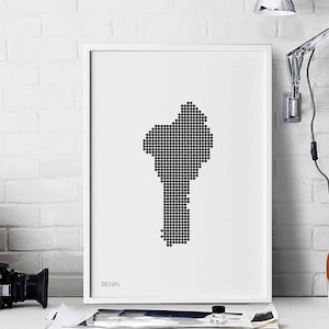 Póster retro con diseño de mapa de puntos minimalistas de BENIN, decoración de pared en blanco y negro, diseño moderno suizo, escandinavo, nórdico, inauguración de la casa, viajes, dormitorio