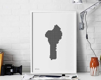 BENIN minimal dots retro map poster black white wall decor design modern swiss scandinavian nordic housewarming travel bedroom