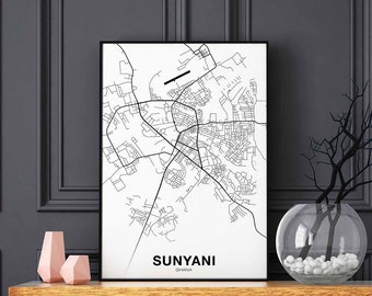 SUNYANI Ghana map poster black white Hometown City Print Modern Home Decor Office Decoration Wall Art Dorm Bedroom Gift